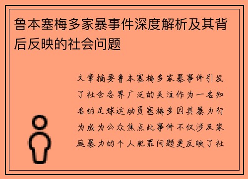 鲁本塞梅多家暴事件深度解析及其背后反映的社会问题