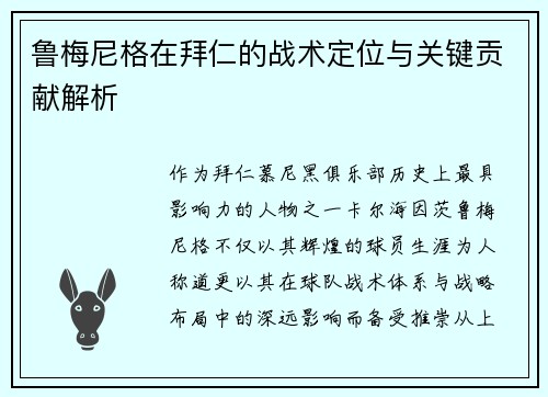 鲁梅尼格在拜仁的战术定位与关键贡献解析 鲁梅尼格在拜仁的战术定位与关键贡献解析